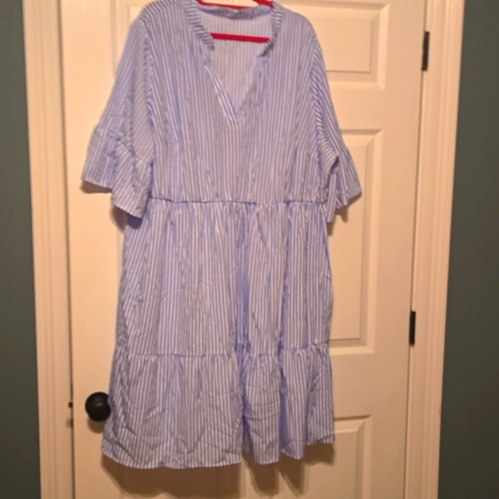 Blue and White Striped Dress